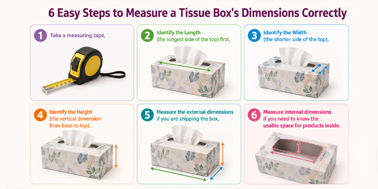 6 steps to measure a tissue box