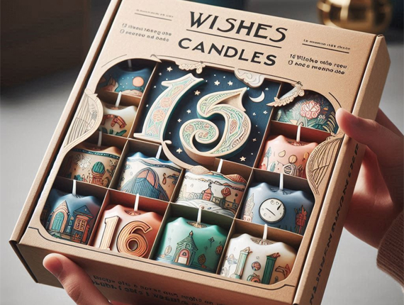 16 wishes candles box packaging