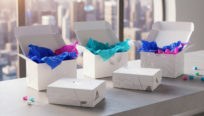 small white mailing boxes
